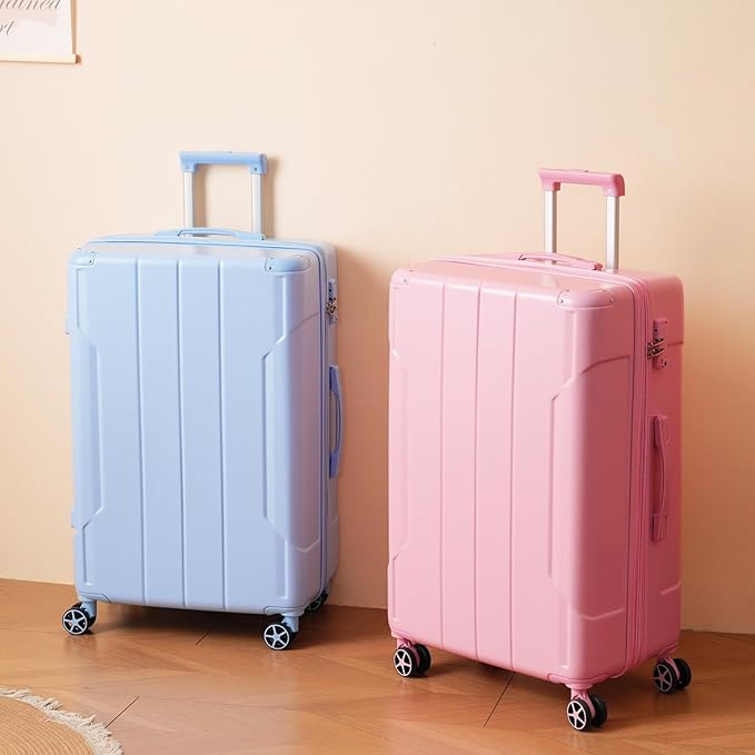 Merax 28 Inch Checked Luggage, Lightweight & Expandable Hardshell ABS Suitcase with Spinner Wheels, TSA Lock, Corner Guards (Sky Blue)