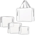 4Pcs Crystal Clear PVC Travel Toiletry Bag Kit for Women Men, Waterproof Vinyl Packing Organizer Storage Bags with Zipper Handle Straps, Cosmetic Pouch Carry on Airport Airline Compliant Bag Handbag
