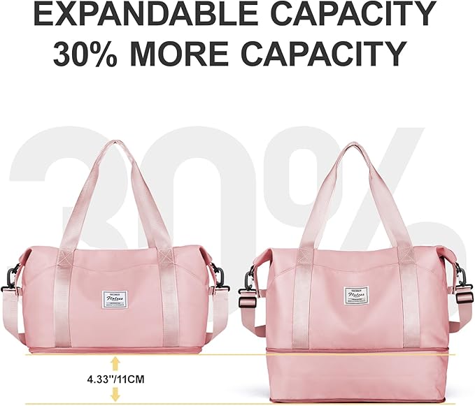 Travel Duffel Bag, Sports Tote Gym Bag, Shoulder Weekender Overnight Bag for Women