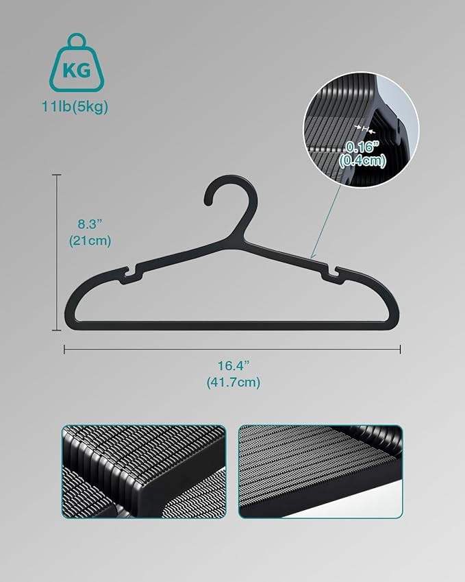 80 Pack Clothes Hangers, Non Slip Plastic Coat Hangers, Space Saving Hangers, Heavy Duty, Hanging Dry Wet Clothes, 16.4" x 8.3", Black, UAPY0580B