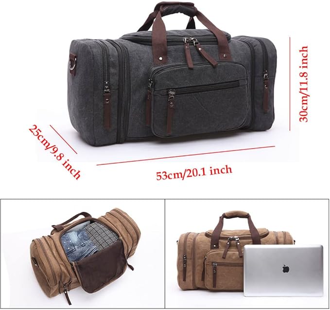 Duffle Bag for Travel, Large Canvas Duffel Bag for Travelling Overnight Weekender Bag Carry On Bag for Men Women Green
