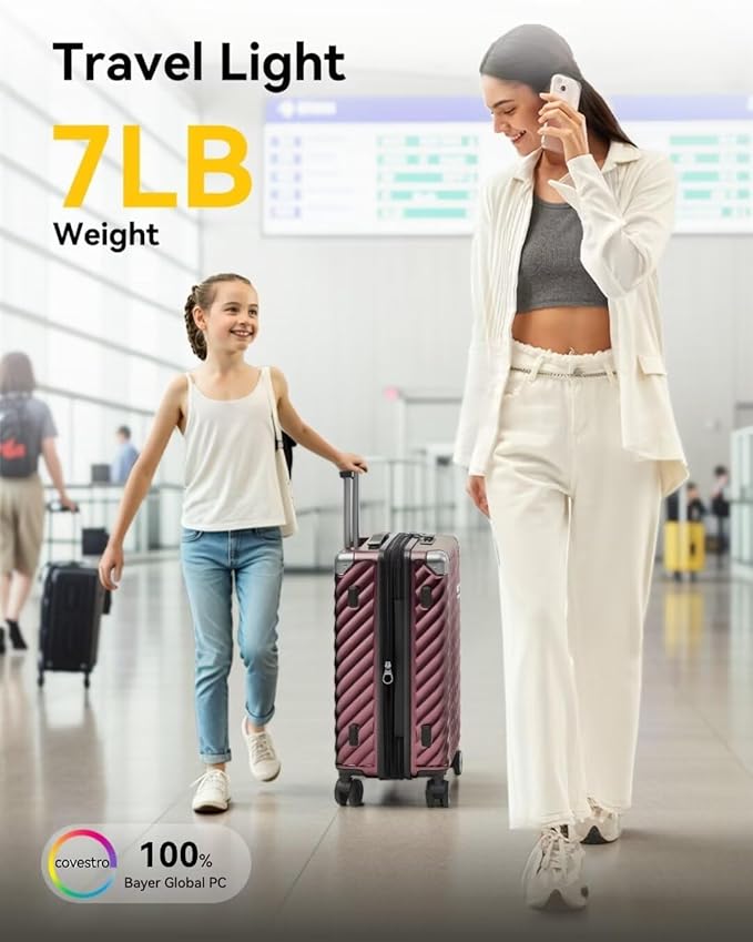 LUGGEX Luggage with Spinner Wheels - Expandable Hard Shell Suitcase With Wheels, Carry-On 20-Inch, Cherry