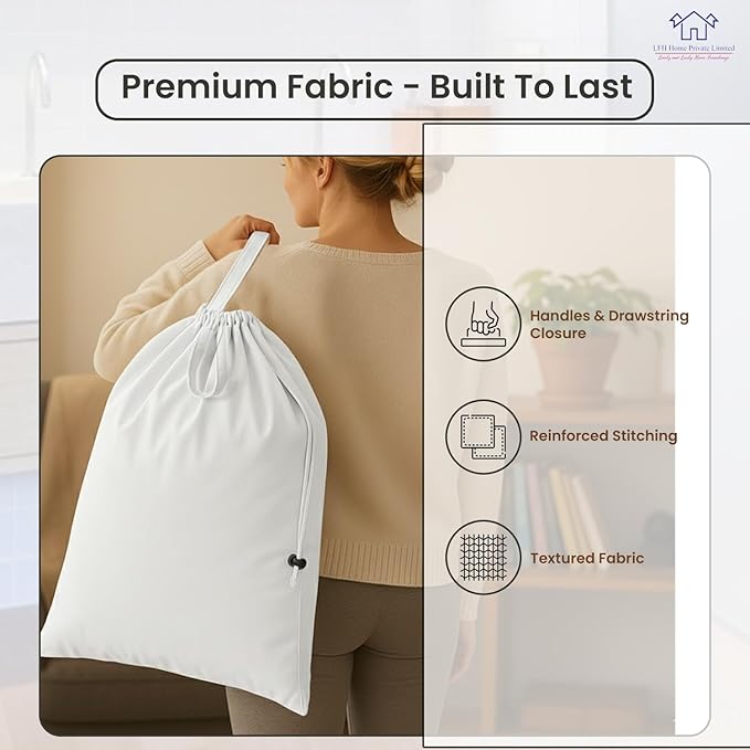 LFH Home Cotton Canvas Large Laundry Bag with Handle, Heavy Duty Drawstring Closure Washable Laundry Bags, School Travel, Home, Hotel, College Dorm, Organizer Sack, Toy Clothes 20x30 (Pack of 6)-White