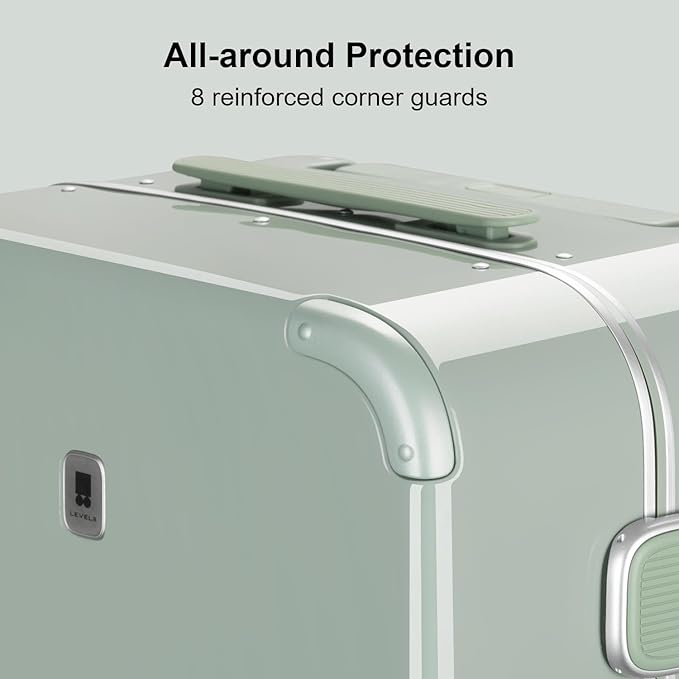 LEVEL8 Zipperless Carry On Luggage Airline Approved with Aluminum Frame, Cute Hardside Suitcase with Spinner Wheels, Metal Rolling Travel Case with Tsa Locks, 20 Inch, Light Green
