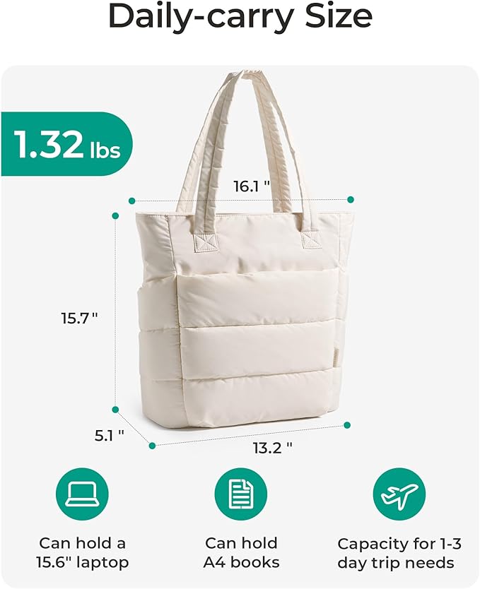 BAGSMART Tote Bag for Women, Lightweight Puffy Tote Bag with Compartments Shoulder Bag Handbag for Travel, Work, Gym,