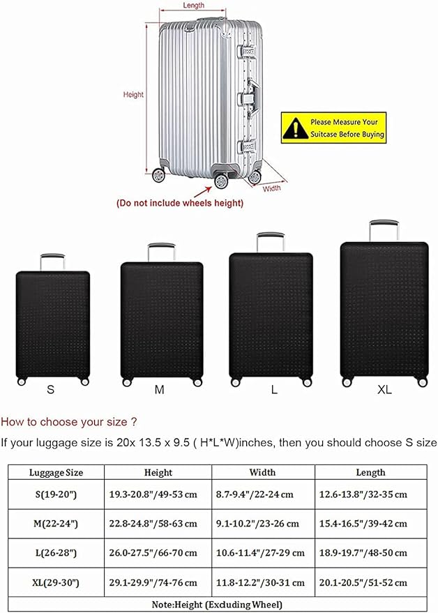 Luggage Cover, Protective Washable Suitcase Cover - Travel Elastic Spandex Suitcase Protector Fits 22 to 24Inch Black