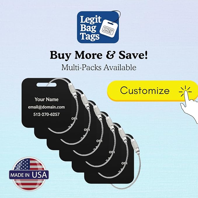 Custom Luggage Tags (3 or 6 Pack) - Personalized Unique Suitcase & Backpack Travel, Durable, Waterproof & Heavy Duty (Hot Pink)