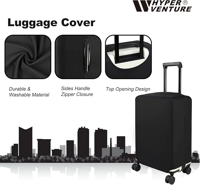 HYPER VENTURE Washable Luggage Cover - Fashion Suitcase Protector Fits 27-30 Inch Luggage (Black, L)