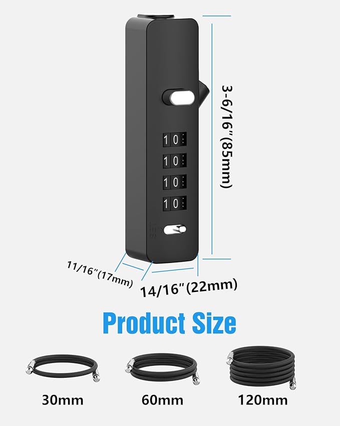 Combination Lock, 4-Digit Steel Cable Locks with Code, Locks for Lockers with 3 Lengths Cables for Bikes, File Cabinets, Wardrobes, Small Fences, Refrigerator Door (Black-1pc)