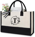 TOPDesign Personalized Initial Jute/Canvas Beach Bag, Monogrammed Gift Tote Bag for Women
