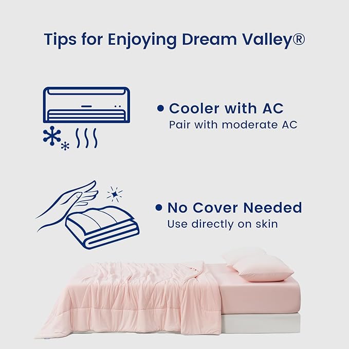 Dream Valley® Outlast® Deepsleep Cooling Comforter, Twin Size, NASA-Grade Space Technology Cooling Blanket for Hot Sleepers Night Sweats, Q-Max > 0.45 Aerocool™ Breathable, Pink Blush, 68"x90"