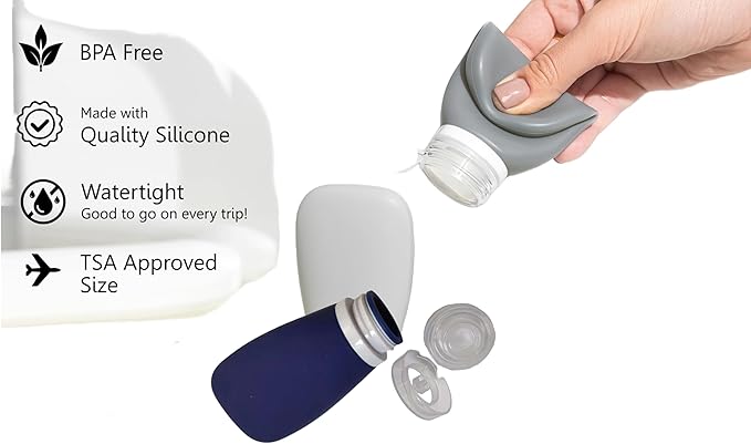 Travel Bottles for Toiletries, TSA Approved 3 oz Leak Proof Silicone Soft Refillable Squeeze Travel Size Containers BPA Free for Air Travel, Shampoo, Conditioner, Oils, Patriotic (Red-White-Blue)