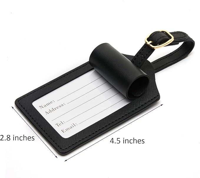 Luggage Tag PU Leather for Suitcase Baggage Handbag Travel Bag Label Suitcase Tag Label Tag w. Name Card & Privacy Cover (H)