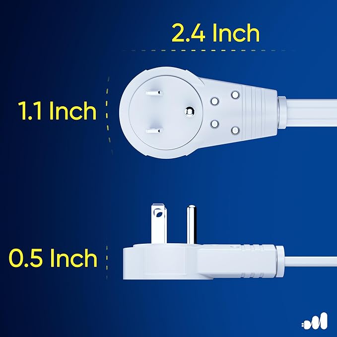 Maximm Cable 6 Ft 360° Rotating Flat Plug Extension Cord/Wire, 16 AWG Multi 3 Outlet Extension Wire, 3 Prong Grounded Wire - White - 2 Pack - UL Certified