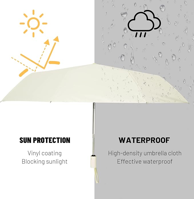 SY COMPACT Umbrella Automatic Travel Waterproof Light Folding Umbrellas Easy Carry for Women and Men (Creamy White)