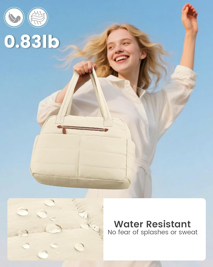 Travel Duffle Bag,Puffer Carry On Duffel Bag with Laptop Compartment Waterproof Overnight Weekender Bags for Women Large Hospital Tote Bags for Labor and Delivery(Medium,Beige）