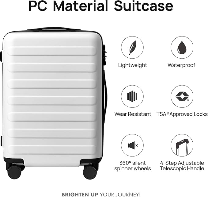 Carry on Luggage 22 X 14 X 9 Airline Approved, 20 Inch Luggage for 3-5 Days Travel, Double Spinner Wheels, 100% Hardshell PC, TSA Lock (05-Lily White (Basic), Checked 24-Inch)