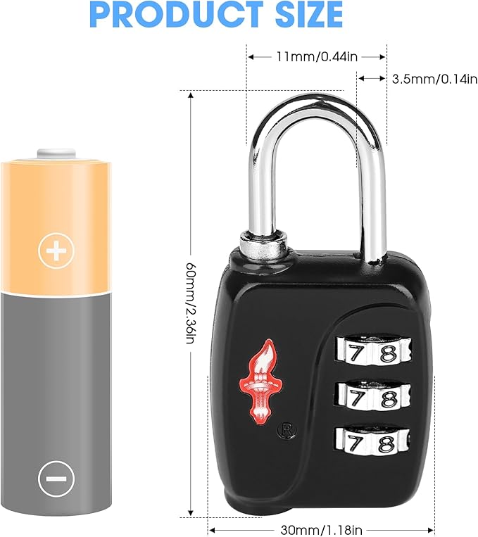 TSA Locks 4-Pack - Ultra Lightweight Travel & Gym Combo Locks (54g Each!), TSA Approved Secure Luggage Locks for Suitcases, School Backpacks, Lockers - 3-Digit Code, 2.36in Compact Design