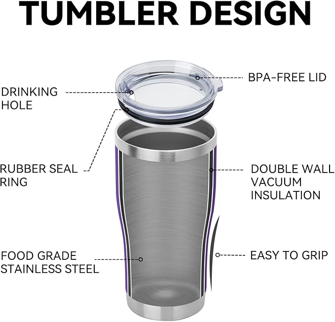 DOMICARE 20oz Tumbler with Lid Stainless Steel Tumblers Bulk, Double Wall Vacuum Insulated Coffee Travel Mug Powder Coated Tumbler, 8 Pack Purple
