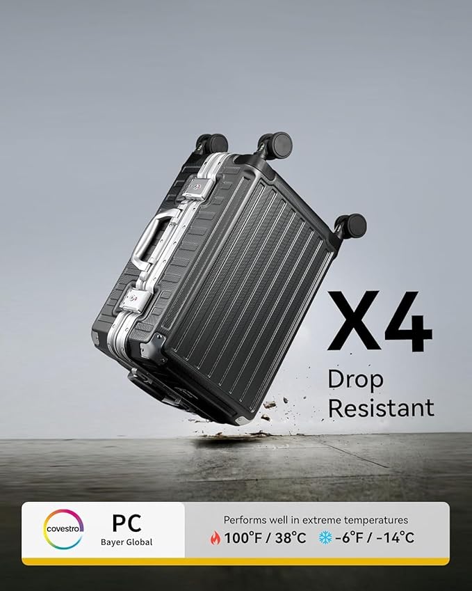 LUGGEX Checked Suitcase with Spinner Wheels, 28 Inch Aluminum Frame Zipperless Polycarbonate Hard Shell Suitcase, Silver