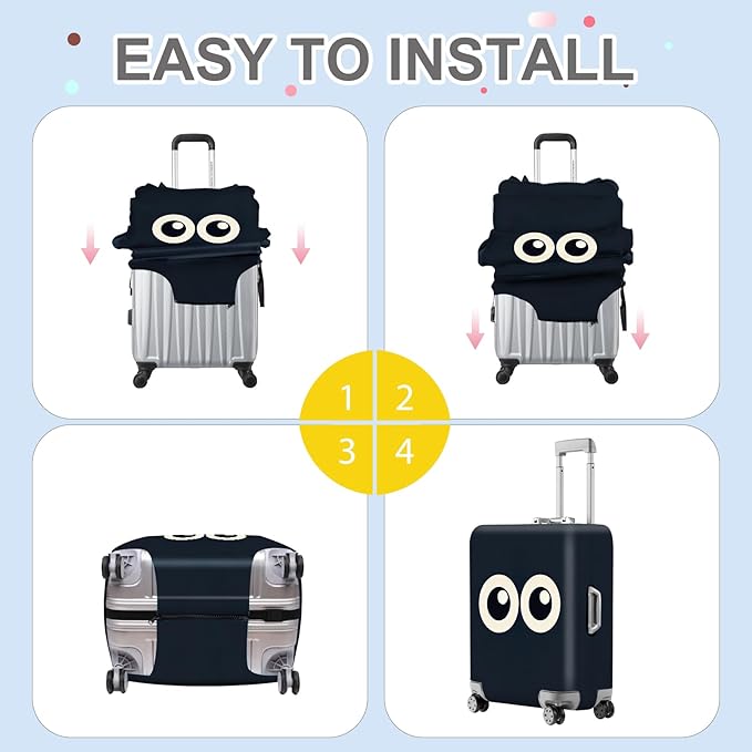 ANNA QUEEN Navy Blue Cartoon Eyes Luggage Cover, Funny Suitcase Protector for 32-34 Inch Luggage, Stretchable & Washable Travel Cover, Cute, Durable & Easy to Spot