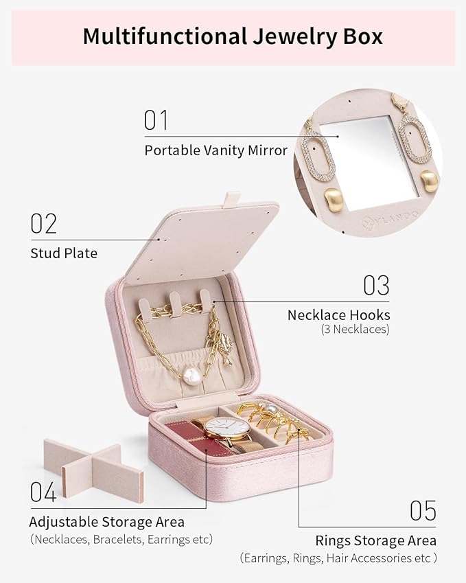 Vlando Jewelry Box for Aunt Gifts from Niece Nephew, Birthday Gifts for Aunt Auntie, Unique Gifts for Aunt Auntie Travel Jewelry Case, Auntie Gifts for Wedding Anniversary - Letter F, Pink