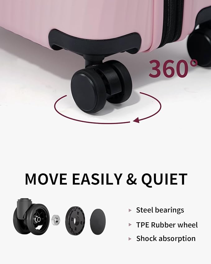 ECOHUB Hardside Expandable Carry On Luggage Sets, Recycled PC 20/24" Rolling Luggage Airline Approved with Spinner Wheels & TSA Lock, Lightweight Hardshell Travel Suitcase, 20+24 inch Carry-on Pink