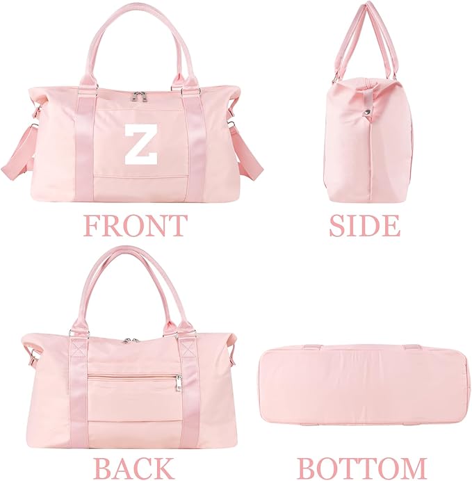 Initial Travel Duffel Bag Sports Gym Bag for Girls Teen Birthday Gifts,Pink Personalized Weekender Bag Carry On Tote Bags for Women Men,Waterproof Overnight Luggage Bag with Trolley Sleeve(Letter Z)