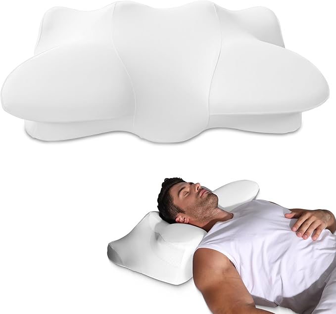 Dual-Height Cervical Neck Pillow for Pain Relief, Memory Foam Pillows with Cooling Tech -3D Ergonomic Support, Cooling Cover, for Side/Back/Stomach Sleeper Pillow, Minimalist Style - White