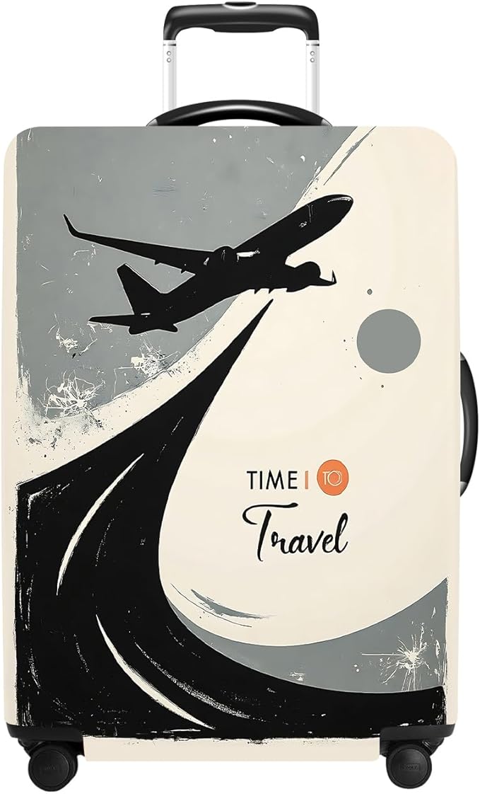 Suitcase Cover with Time to Travel Design, Luggage Protector, Fit for 32-34Inch Luggage Durable Travel Bag Cover with Zipper Closure