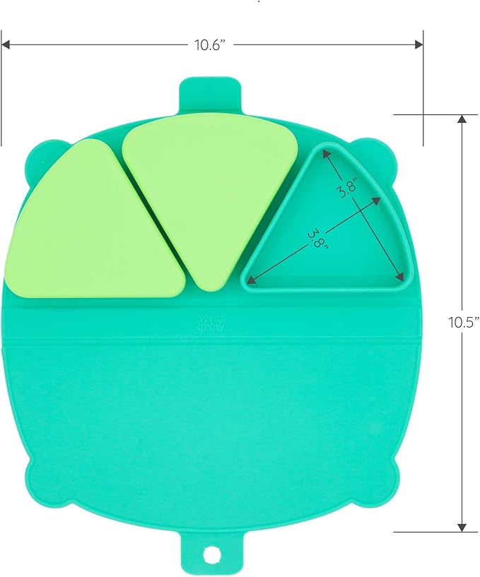 On-The-Go Snack Mat – Baby Silicone Travel Dining Placemat – Portable Silicone Toddler Plate – Reusable Snack Container with 3 Compartments and Lids for 6 Months + (Aqua)