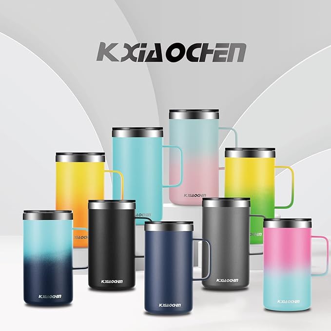 KXIAOCHEN 20oz Insulated Coffee Mug with Lid, Stainless Steel Coffee Cup, Double Wall Vacuum Coffee Tumbler with Handle, Premium Thermal Travel Coffee Mug (Black Purple 2Pack)