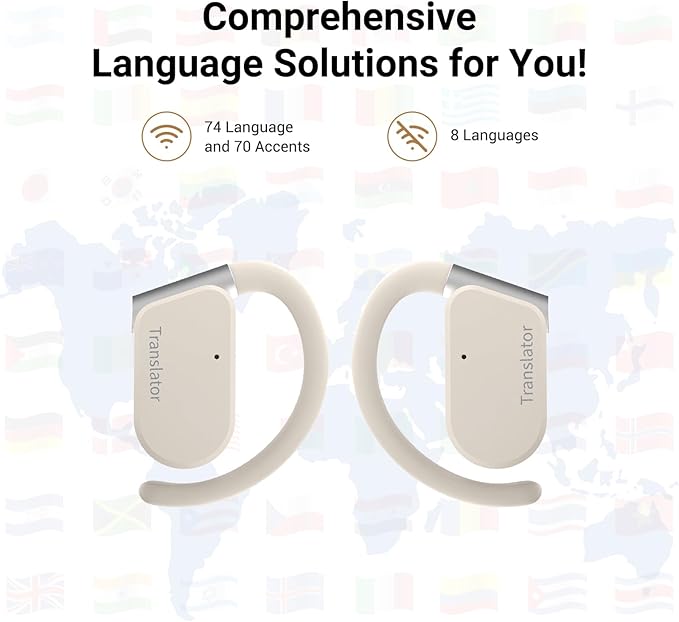 M9 Language Translator Earbuds Open-Ear Headphones Support 144 Languages & Accents Translation Earbuds Real Time Translator Device, Snug Fit, Ergonomic Ear Hooks Beige (Without Offline Package)