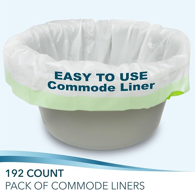 Disposable Bedside Commode Liners for Adult Portable Toilet Chair Seat Bucket and Bedpan | Value Pack of 192 Waste Bags | Universal Fit Liners for Home Medical Care