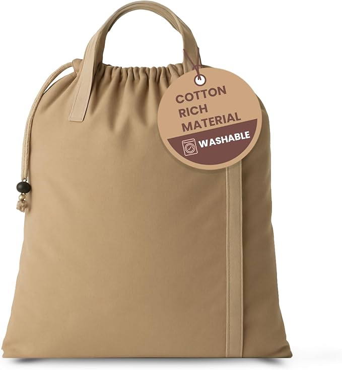 LFH Home Cotton Canvas Large Laundry Bag with Handle, Heavy Duty Drawstring Closure Washable Laundry Bags, School Travel, Home, Hotel, College Dorm, Organizer Sack, Toys Clothes 24x36-Beige