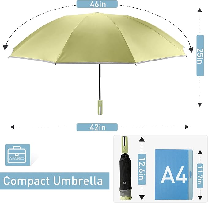 Bodyguard Inverted Umbrella - Large Windproof for Rain & Sun, Compact Reverse With Reflective Stripe, Teflon-Coated for Women Men, Travel Folding With Cover Bag