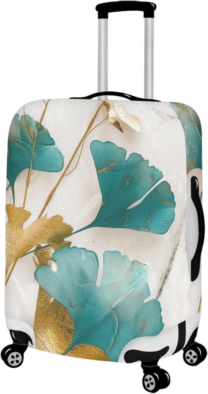 Gold Ginkgo Biloba Leaf Travel Luggage Cover Elastic Baggage Protector for Women Girls,Fits 26-29 Inch Washable Suitcase Covers