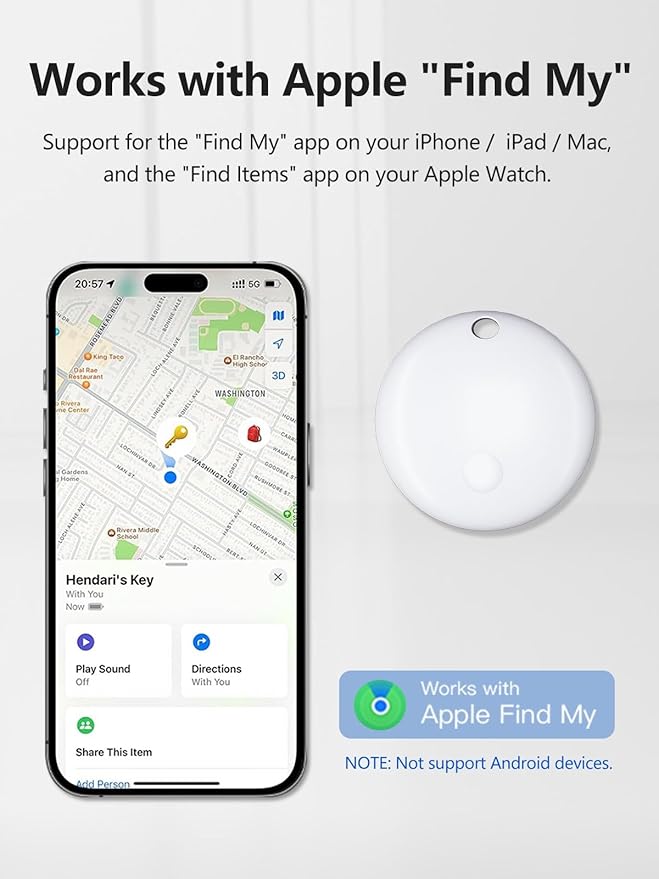 Tracker Tags, Item Finder Work with Apple Find My (iOS Only), Tracking Device Locator Smart Tag for Luggage, Keys, Wallet, Bike, Pets, Bags (White, 2 Pack)
