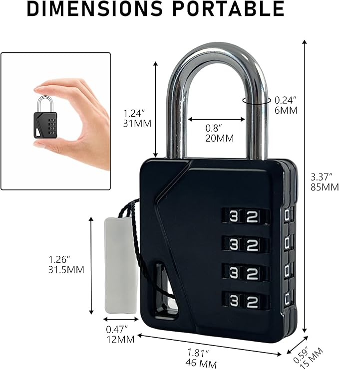 LAFENLIN 2 Pack Combination Locks, Locker Locks with Writable Tag, 4 Digit Padlock for Cases, Gym, Backpack, Backyard Gate, Fence, Hasp, Indoor, Outdoor Gate Lock, Weatherproof (Black - NO Key)