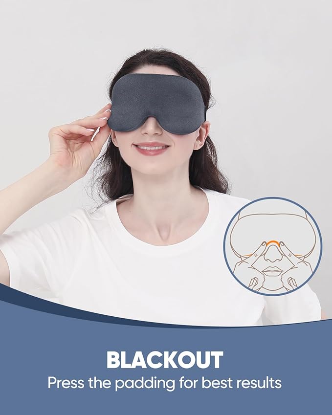 MZOO Sleep Eye Mask for Side Sleeper Men Women, Zero Eye Pressure 3D Sleeping Mask, Light Blocking Patented Design Night Blindfold, Soft Eye Shade Cover for Travel, Grey