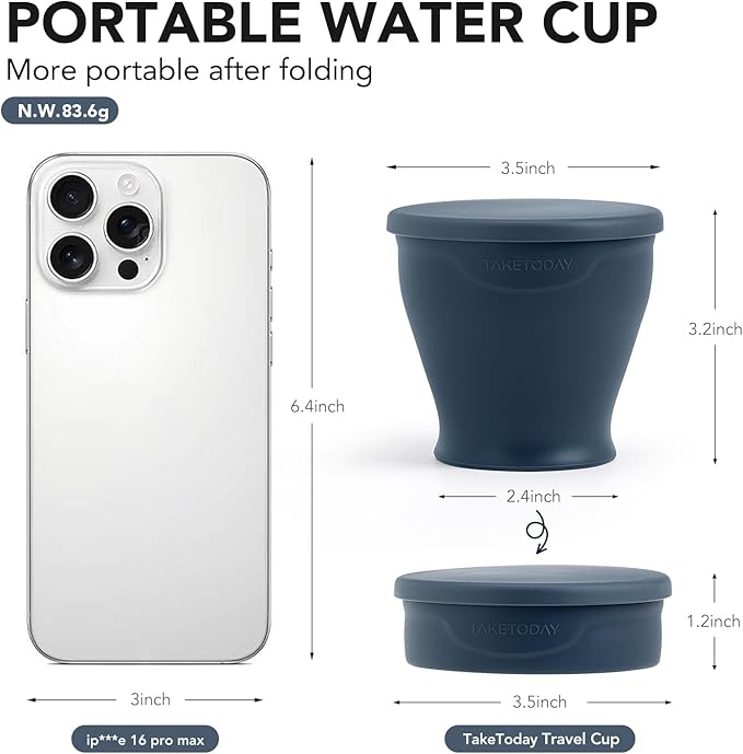 TakeToday Collapsible Travel Cup - Silicone Foldable Water Cup, BPA-Free with Lid & Waterproof Bag - Drinking Cup Set for Office, Camping & International Travel（8 Oz, Green）