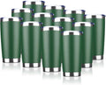 20oz Tumbler Bulk Stainless Steel Vacuum Insulated Tumblers with Lid Double Wall Travel Mug,Powder Coated Coffee Cup, Suitable for Ice Drinks and Hot Beverage (Dark green 12pack)