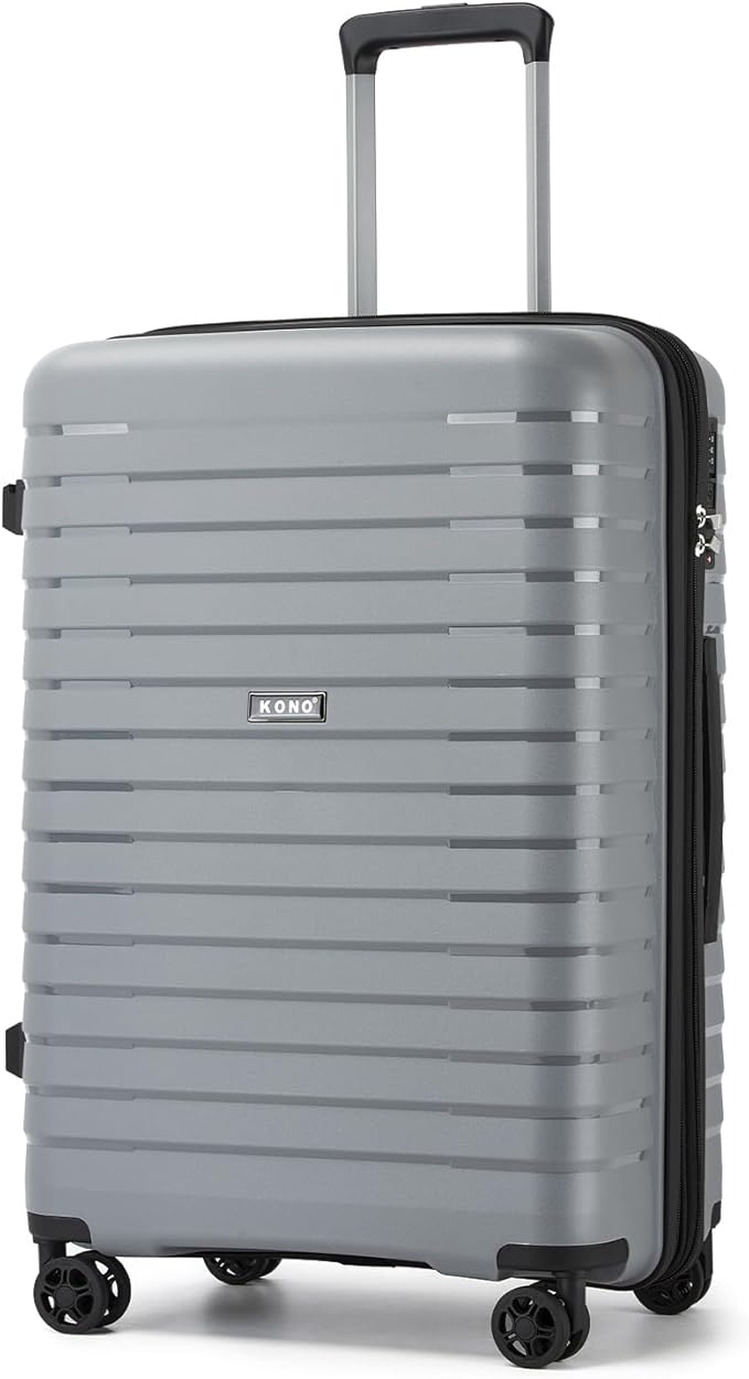 Kono 24 Inch Expandable Luggage Suitcase with Spinner Wheels, Durable Hardside Checked Luggage with Hidden Cup Holder, Lightweight Hard Shell Medium Suitcase with TSA Lock(Light Grey)