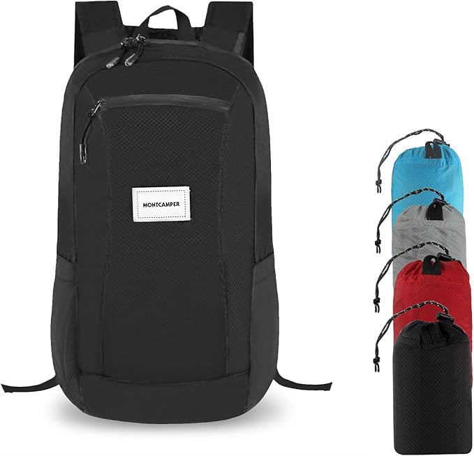 Hiking Daypack - Lightweight & Water-Resistant Portable Backpack for Travel, Camping, Outdoor Adventures(16L, black)
