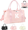 Initial Travel Duffel Bag Sports Gym Bag for Girls Teen Birthday Gifts,Pink Personalized Weekender Bag Carry On Tote Bags for Women Men,Waterproof Overnight Luggage Bag with Trolley Sleeve(Letter K)
