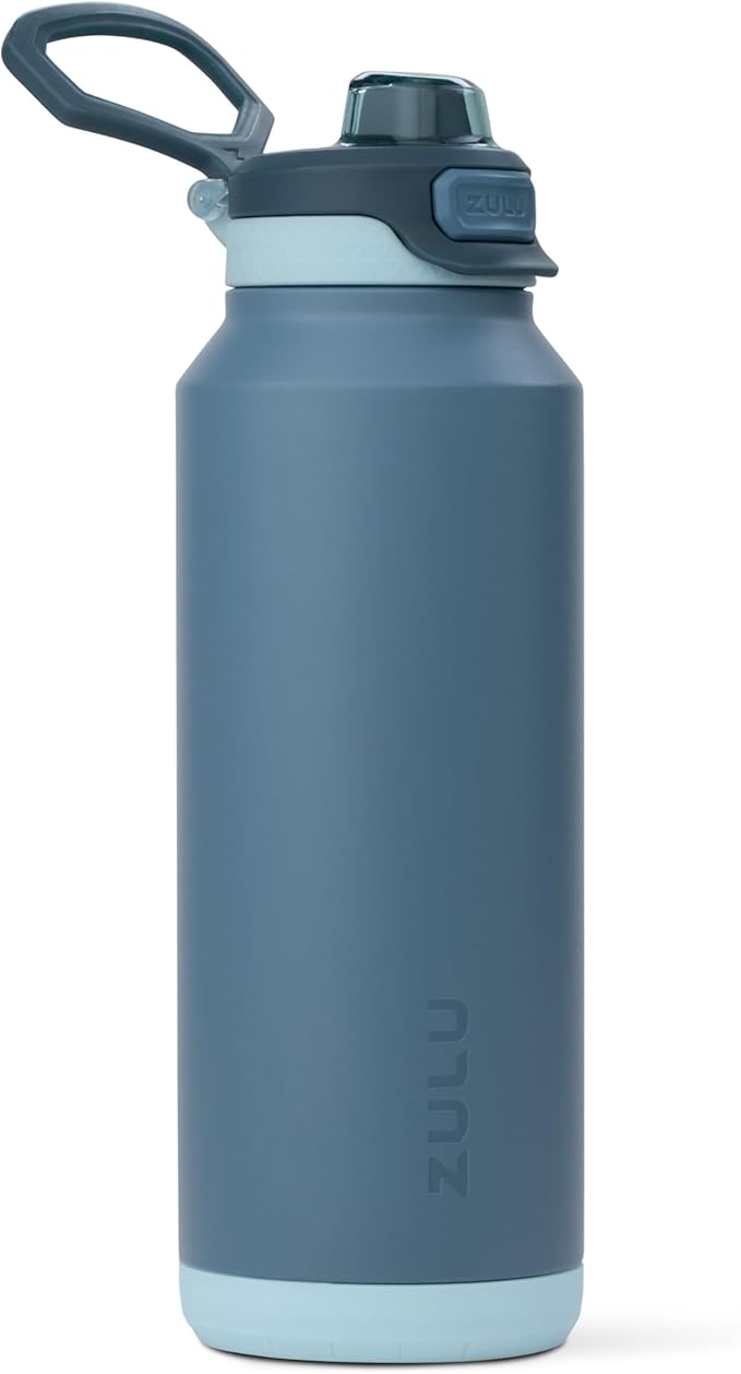 ZULU Powerfill Pro 40oz Stainless Steel Water Bottle with Quick Fill Lid, Triple Walled Vacuum Insulated Metal, Leak Proof Locking Lid, Sip and Chug, Reusable BPA Free, High Tide