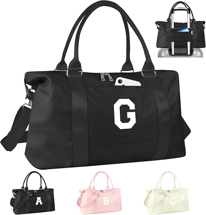 Initial Travel Duffel Bag Sports Gym Bag for Boys Teen Birthday Gifts,Black Personalized Weekender Bag Carry On Tote Bags for Men,Waterproof Overnight Luggage Bag Airplane Travel Essentials(Letter G)