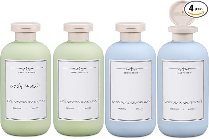 ASEVAT 6.7oz 4Pcs Refillable Travel Shampoo & Conditioner Bottles With Flip Cap