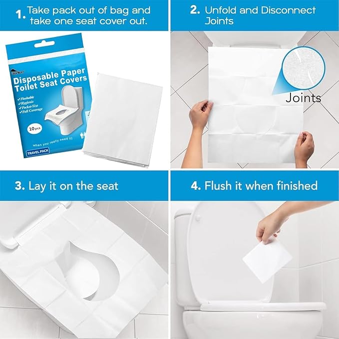 Disposable Toilet Seat Cover - 150 Count Large Flushable Toilet Seat Covers for Travel, Disposable Toilet Seat Cover for Kids, Potty Training & Public Restrooms, Travel Size Paper Seat Covers