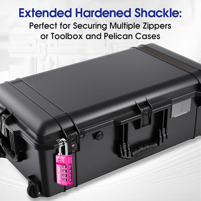 SURE LOCK TSA Approved 4-Digit Resettable Combination Luggage Locks with Open Alert, Easy-Read Dials - for Luggage, School Lockers, Gym, Office, Toolbox & Security Cases (Pink 2 Pack)